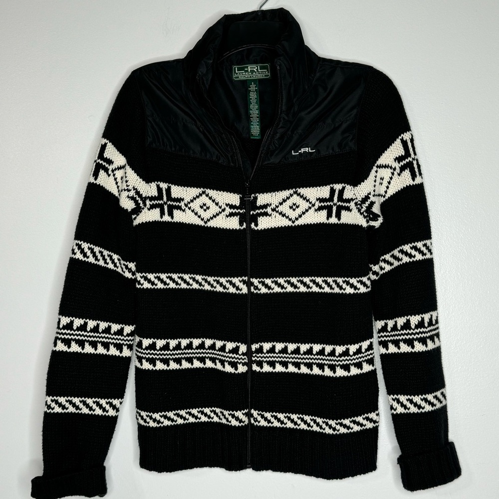 Lauren Ralph Lauren Active Black White Full Zip Sweater Cardigan